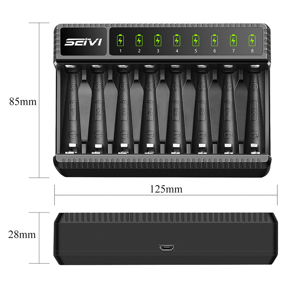 8 Slot Smart Battery Charger with LED Display for AA AAA NiMH Rechargeable Batteries