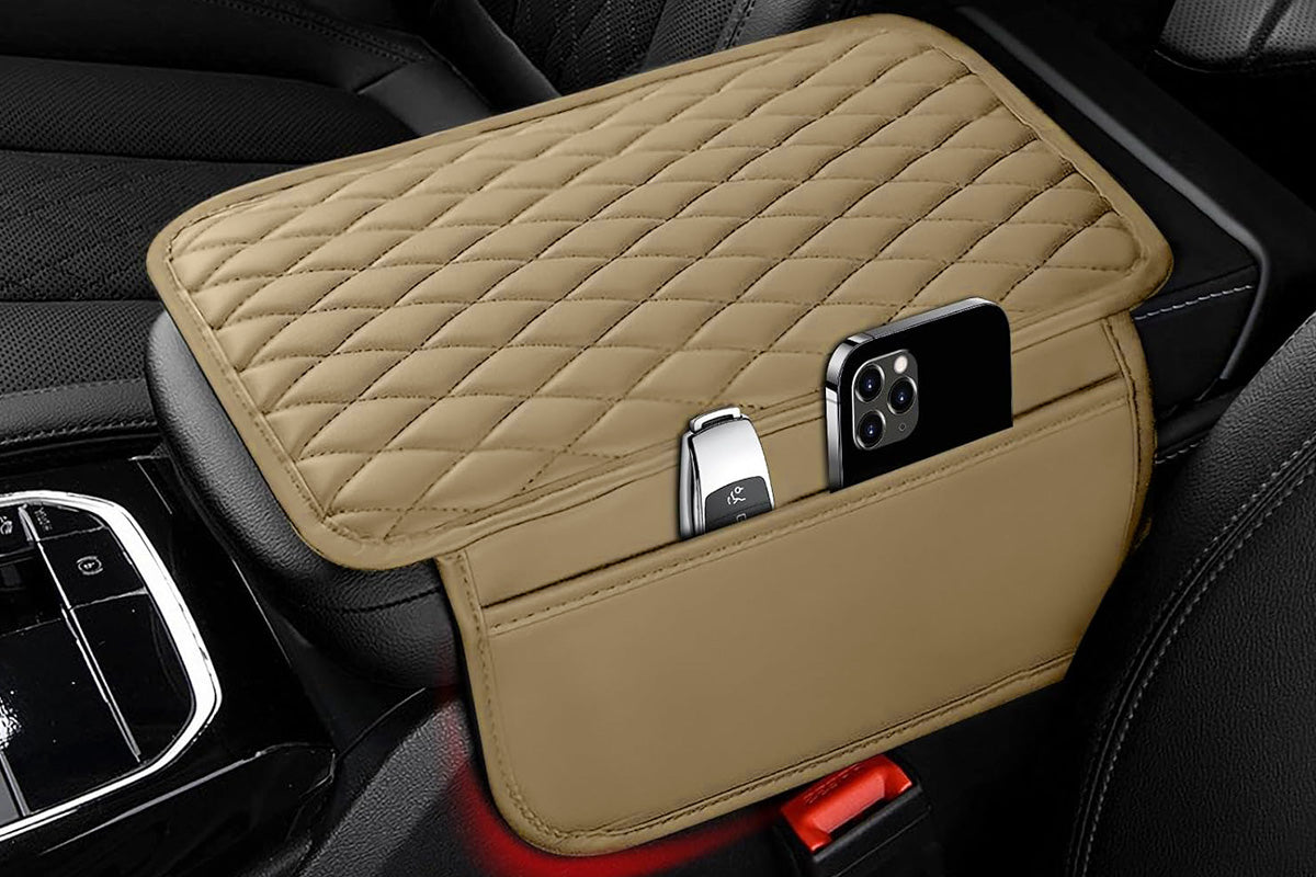 Microfiber Leather Car Center Console Cover Car Arm Rest Cover with 2 Storage Bags