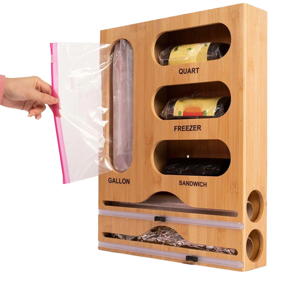 6-in-1 Foil and Plastic Wrap Dispenser Bag Food Baggie Organizer with Cutter