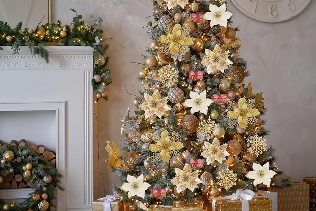 24Pcs Artificial Flowers Christmas Tree Decorations for Wreath Fireplace Stairs