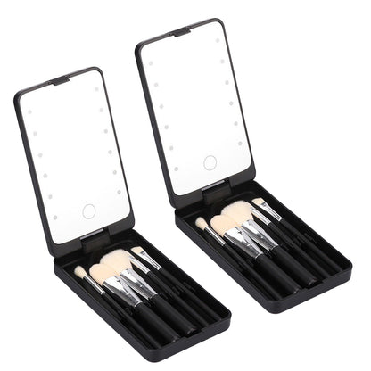 2Pcs Compact LED Makeup Mirror with Cosmetic Brush and Holder
