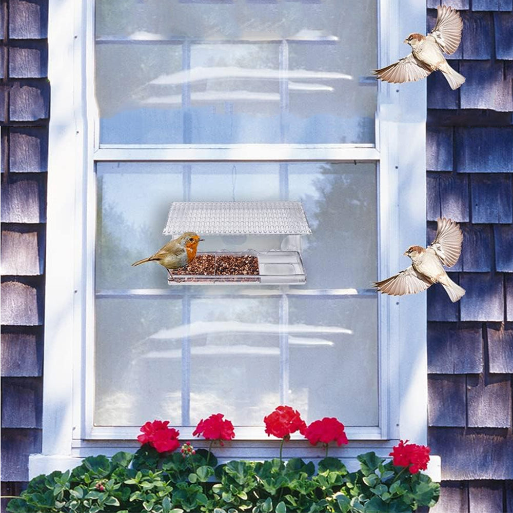 2Pcs Outdoor Window Mounted Clear Bird Feeder with Suction Cups