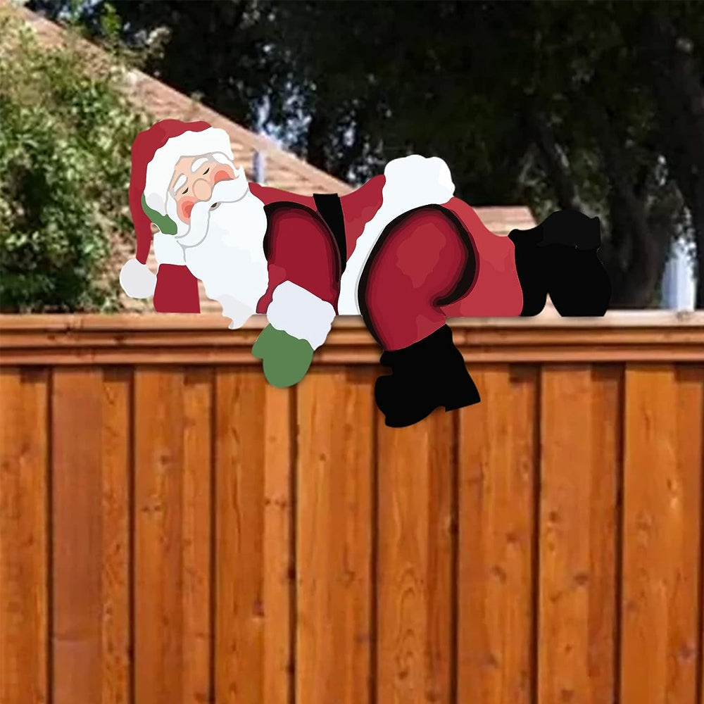 Santa Claus Fence Peeker Decoration Outdoor Garden Fence Sign