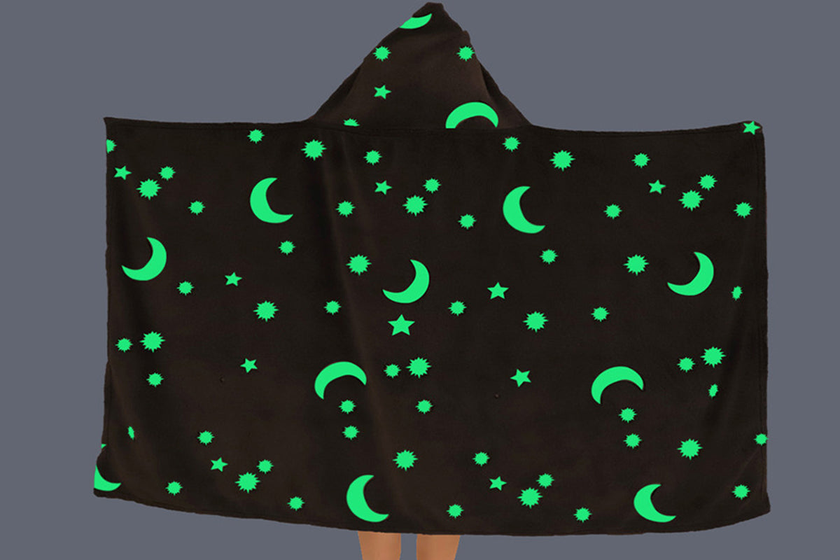 Printed Luminous Hoodie Blanket Glow in The Dark Hooded Blanket Wearable Blanket