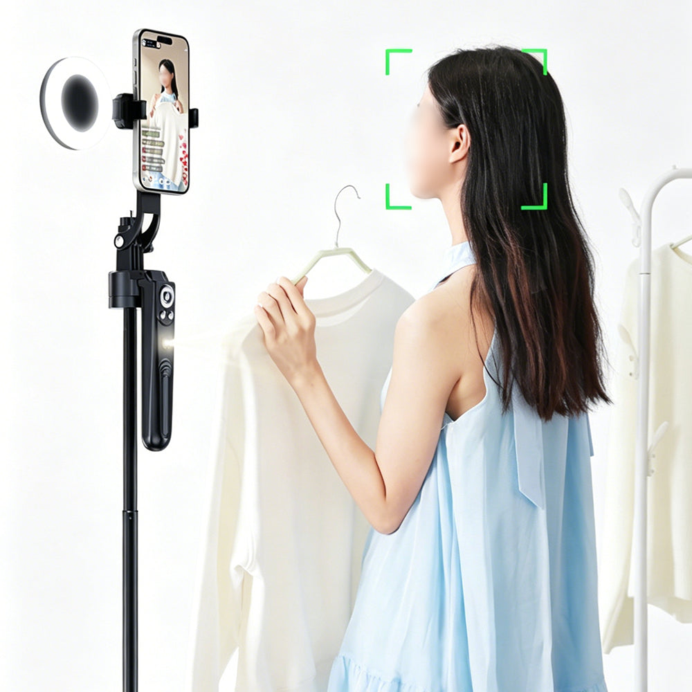 Vlogging Kit with AI Tracking Tripod 2 Lights 2 Mics for iPhone Android Camera