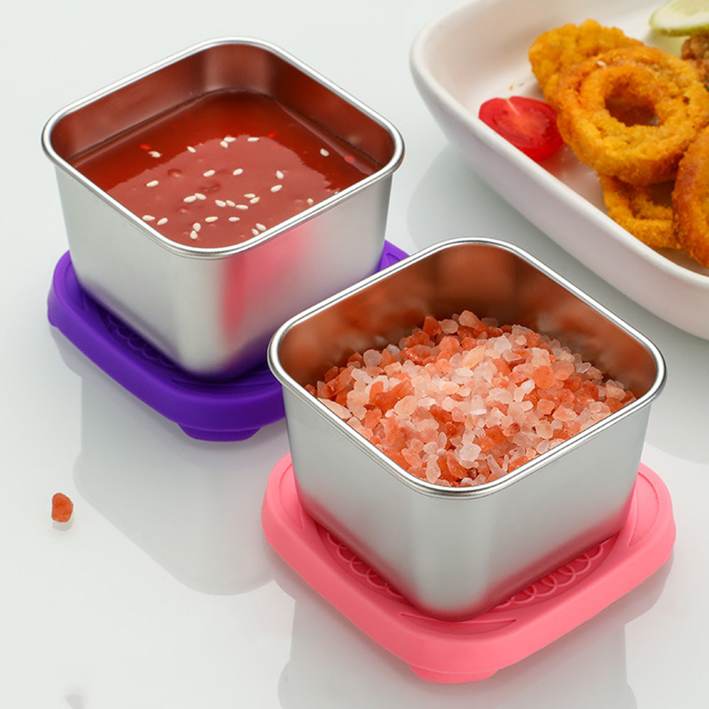 6Pcs 6oz Stainless Steel Square Food Storage Containers with Silicone Lids