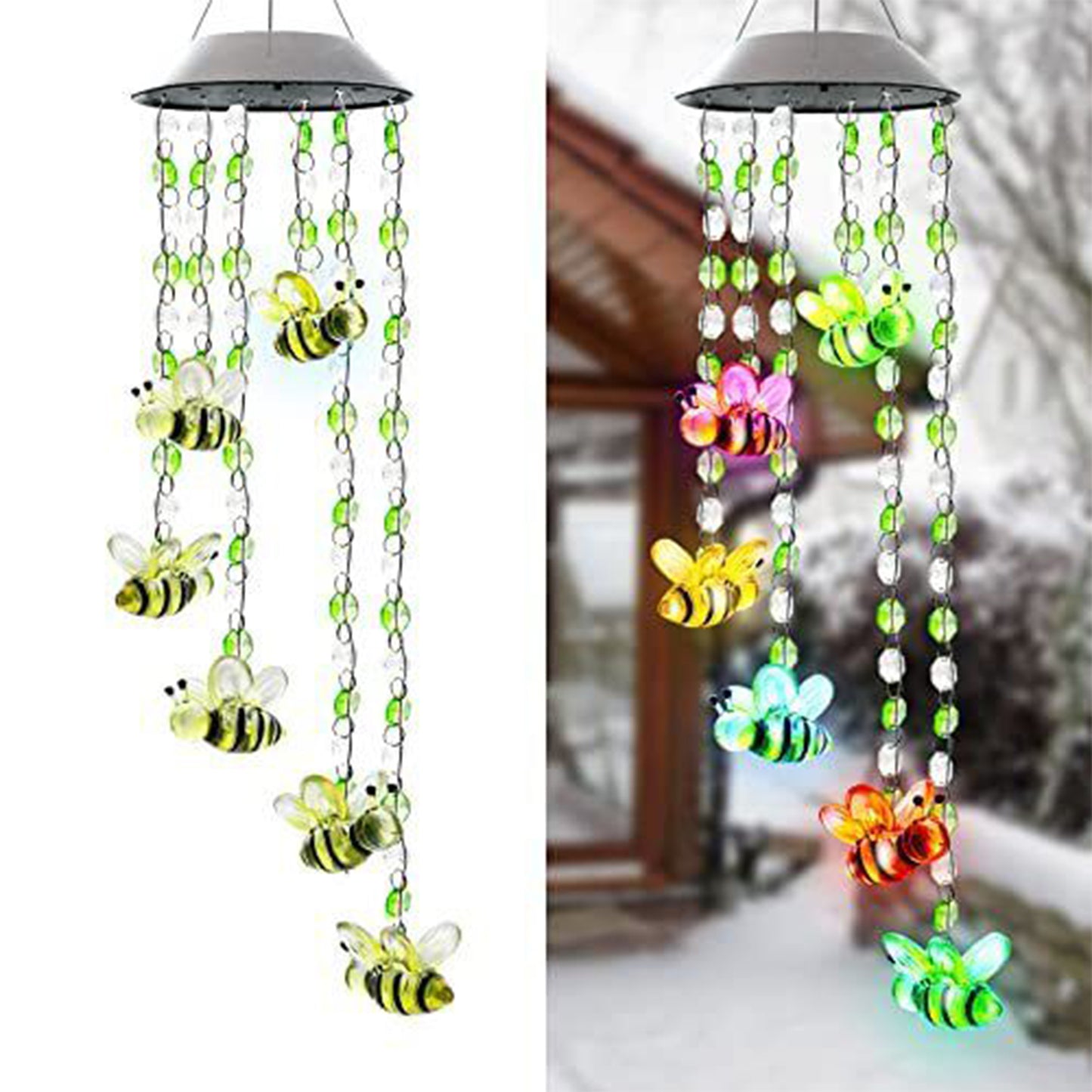 LED Solar Beads Bee Wind Chimes Light Hanging Garden Lamp