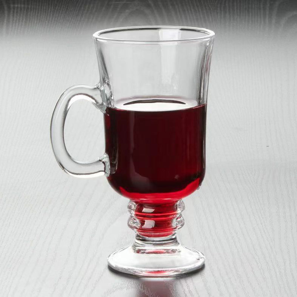 6Pcs 250ml Irish Coffee Mug Glass Cup Footed with Handle Coffee Tea Drink