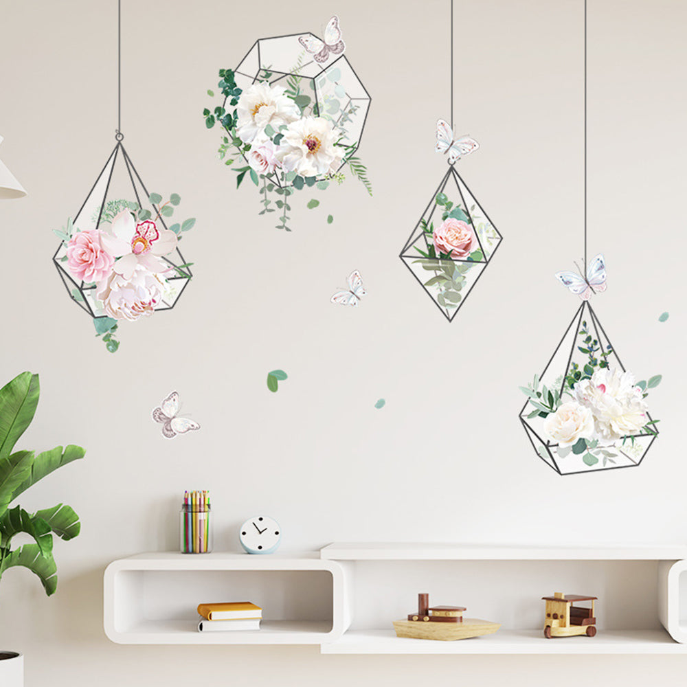 Flower Hanging Basket Wall Sticker Tree Leaves Plant Natual Wall Decal