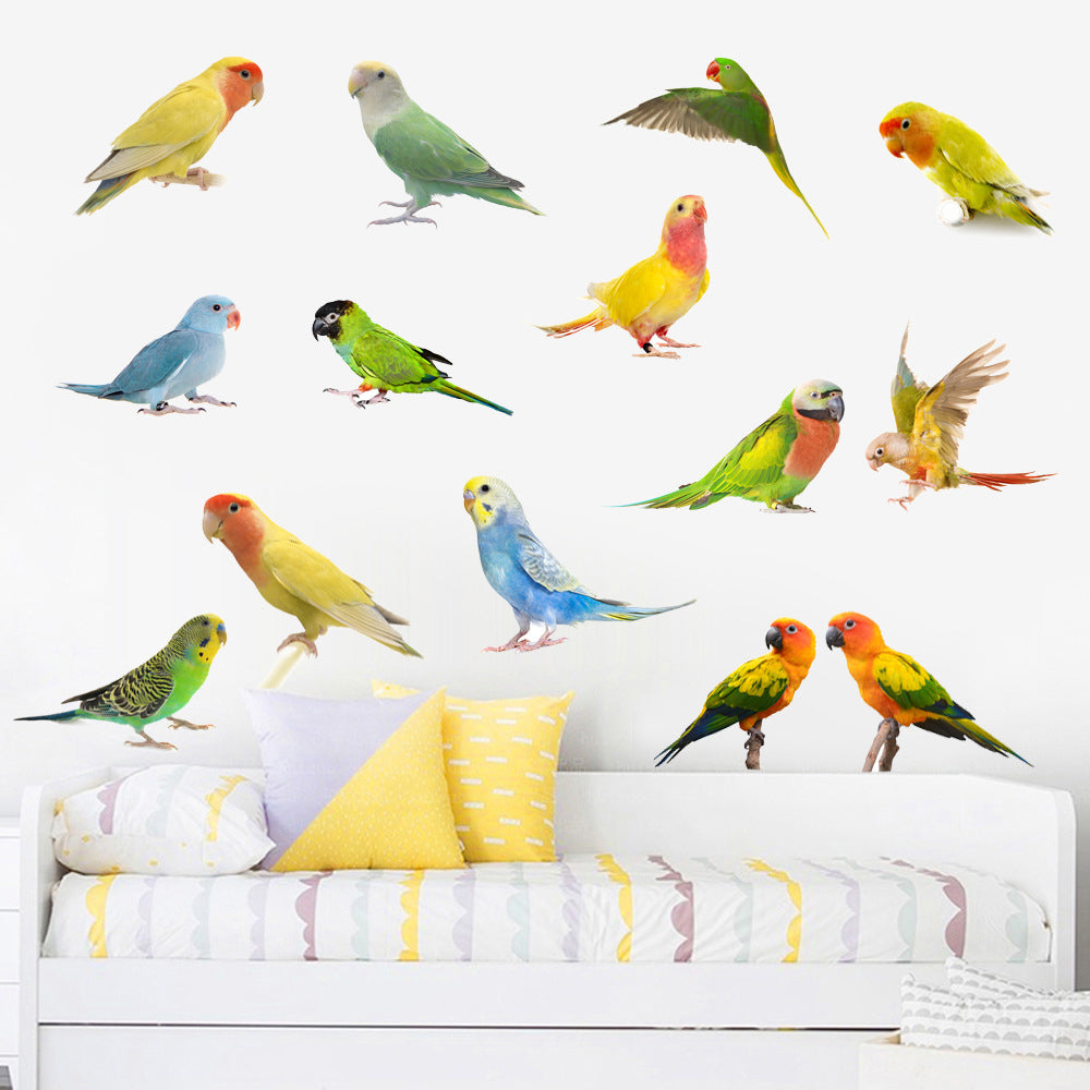 Parrot Wall Decals Green Leaf Birds Watercolor Stickers