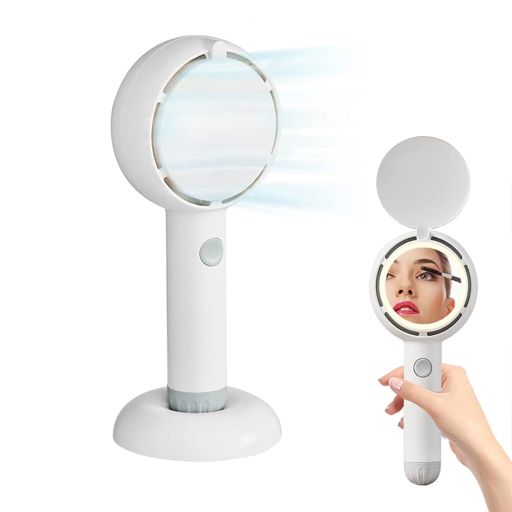 Mini Handheld Fan with LED Light Makeup Mirror Rechargeable Portable Fan