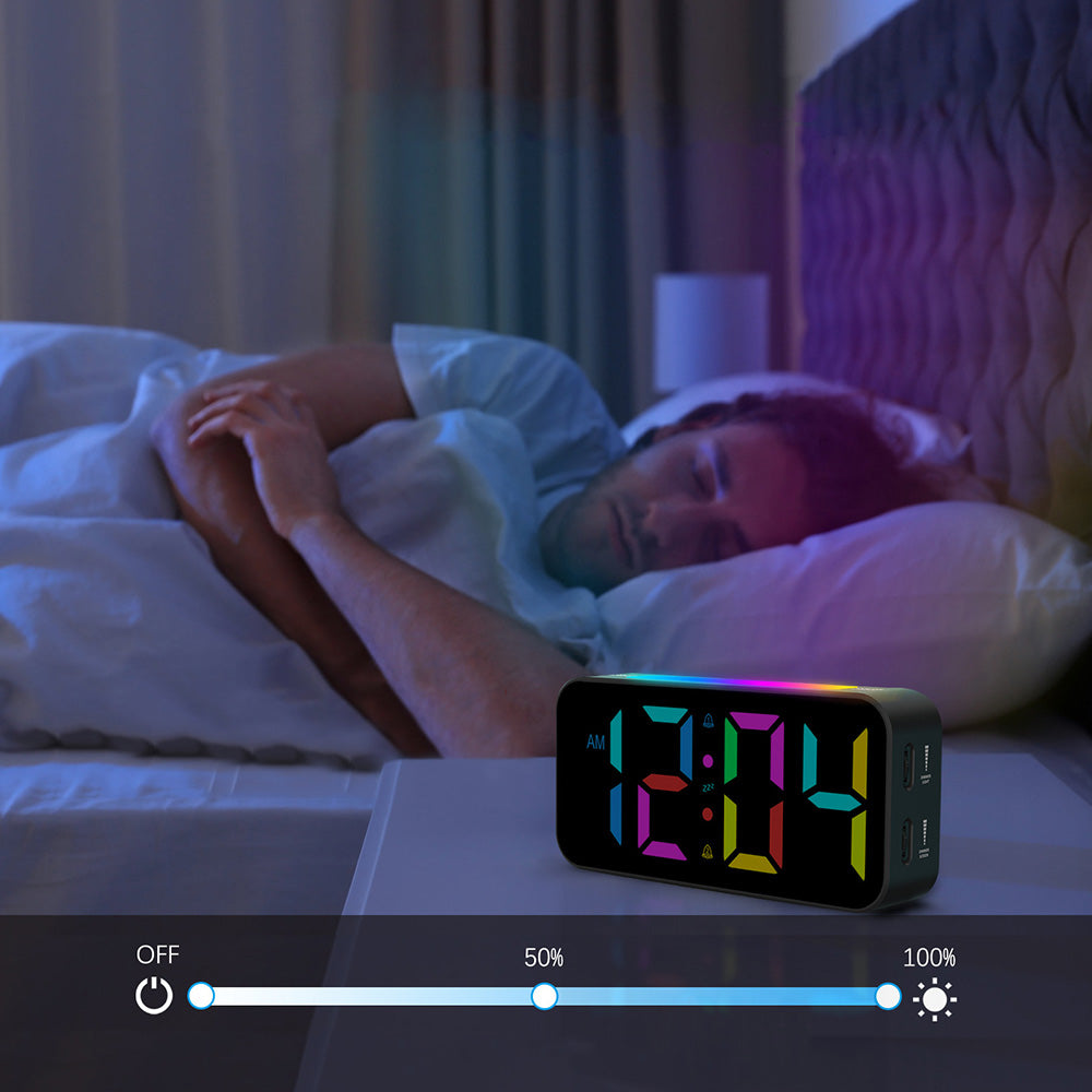 Super Loud RGB Digital Alarm Clock for Heavy Sleepers with Night Light for Bedrooms
