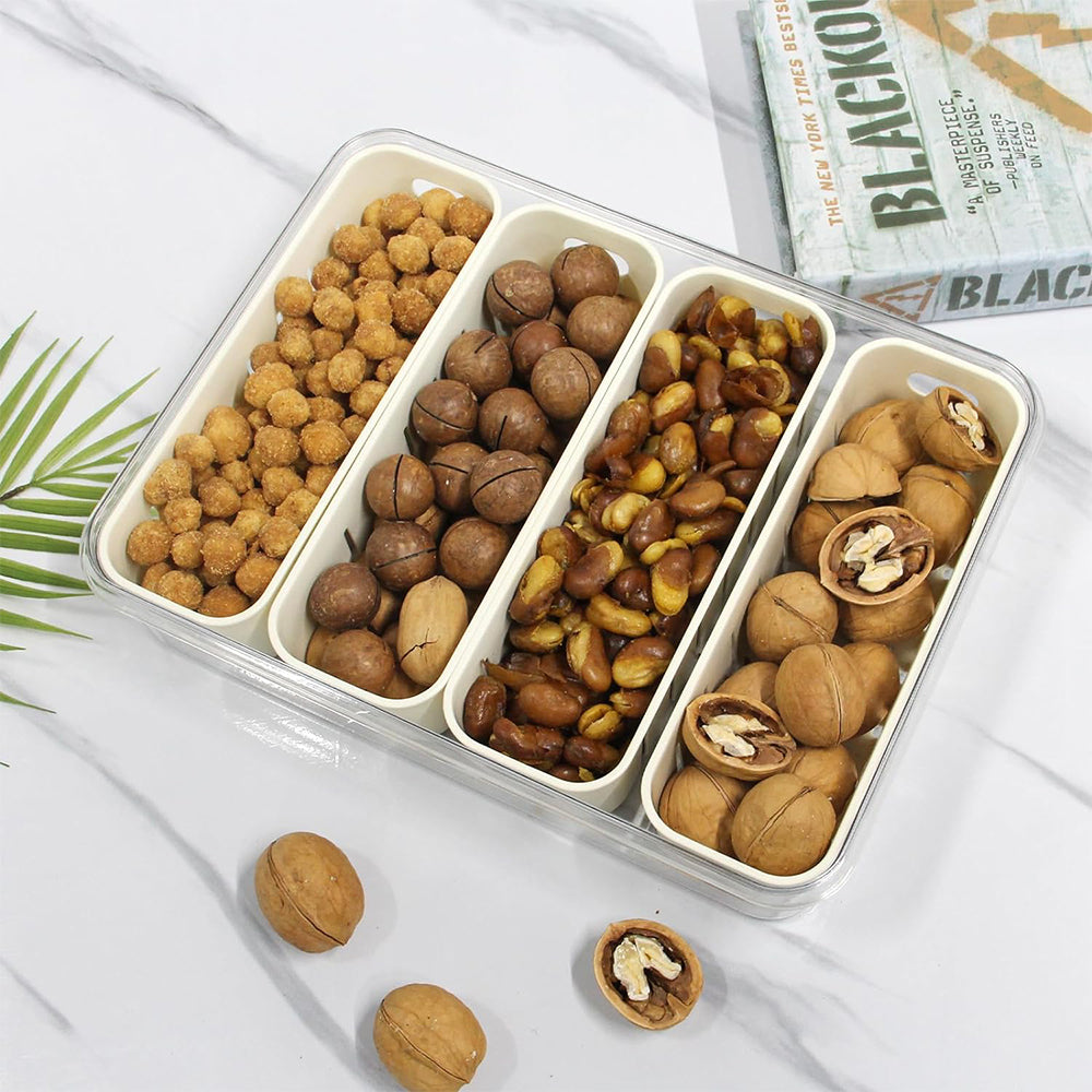Divided Serving Tray with Lid and Handle 4 Compartments Snack Container