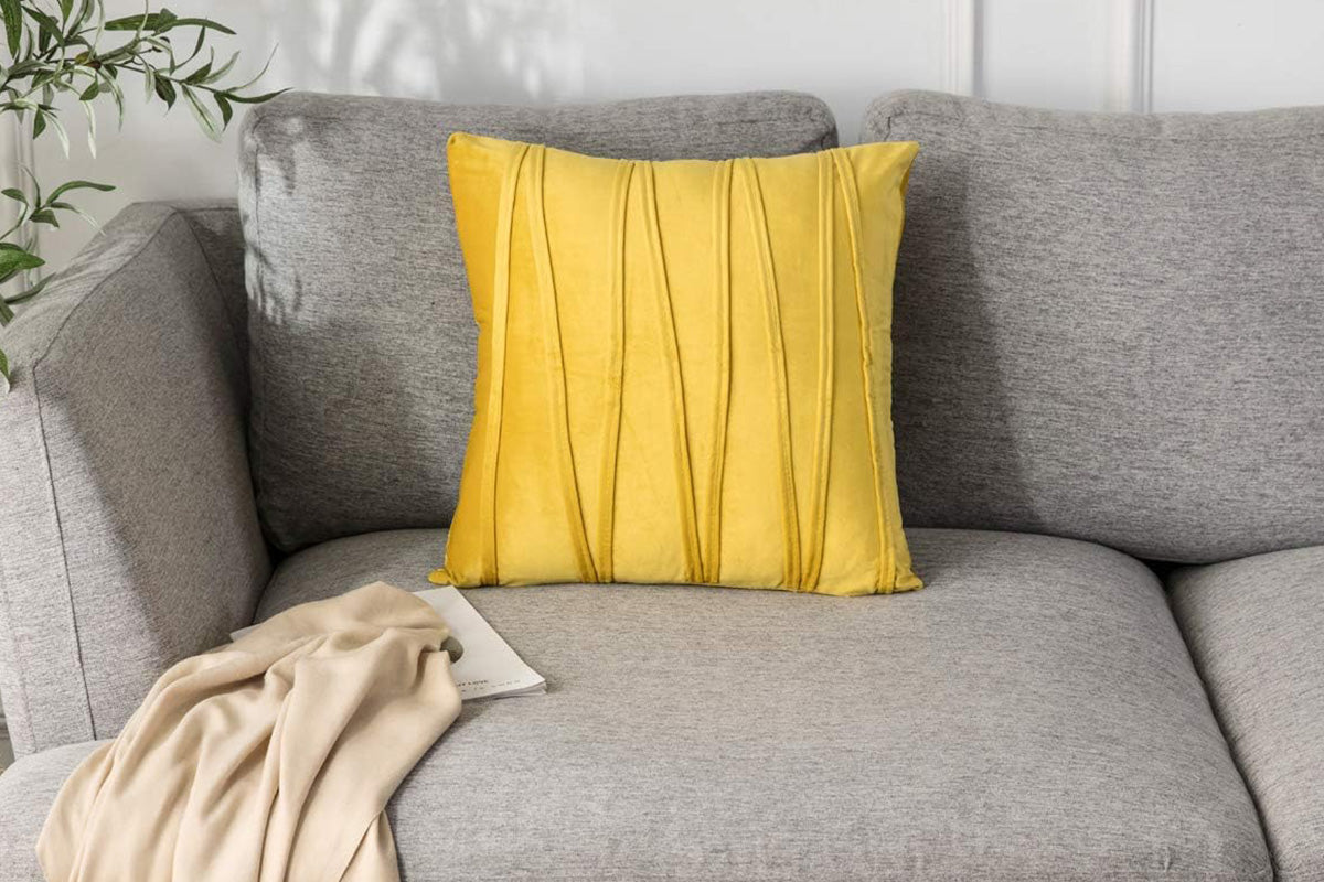 2PCS Velvet Bandage Stripe Cushion Cover Set Throw Pillow Cases for Sofa-Yellow