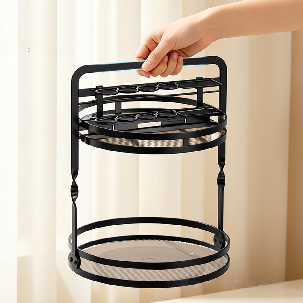 Rotating Makeup Organizer Double Layer with Brush Holder for Skincare Perfume