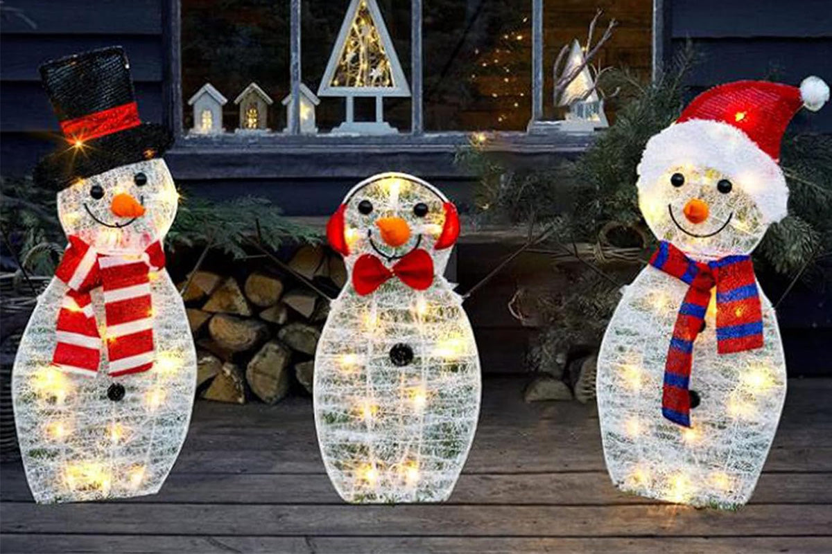 Snowman Yard Stakes Acrylic Outdoor 3-Piece  Christmas Decoration