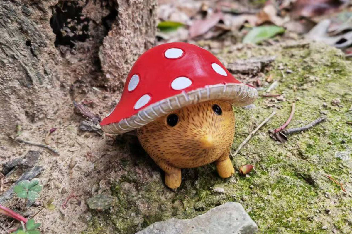 3pcs Resin Hedgehog Mushroom Figurine Resin Garden Ornament Outdoor Decor