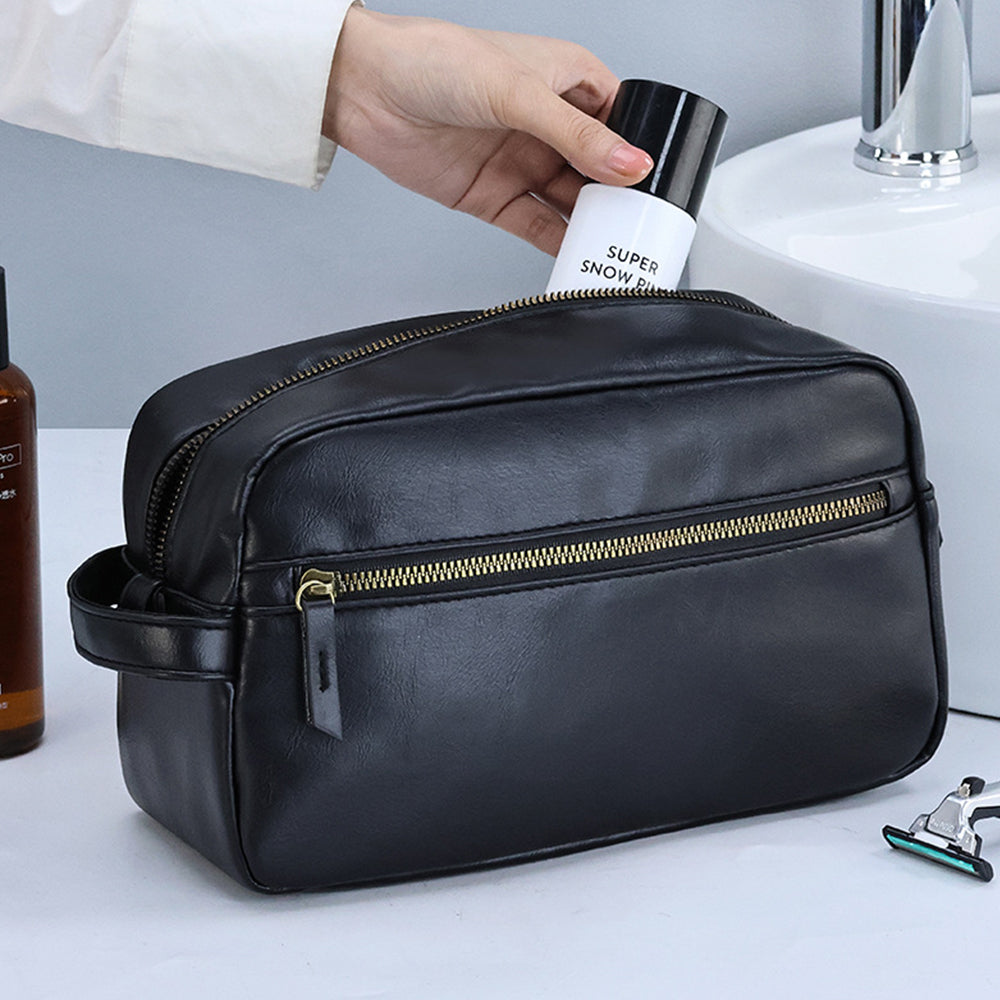 PU Toiletry Bag for Men Large Travel Wash Bag Shaving Water-Resistant