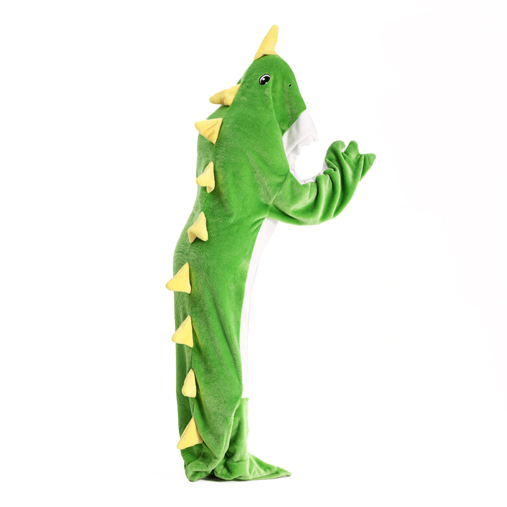 2Pcs Cartoon Dinosaur Adult Wearable Flannel Hoodie Sleep Blanket