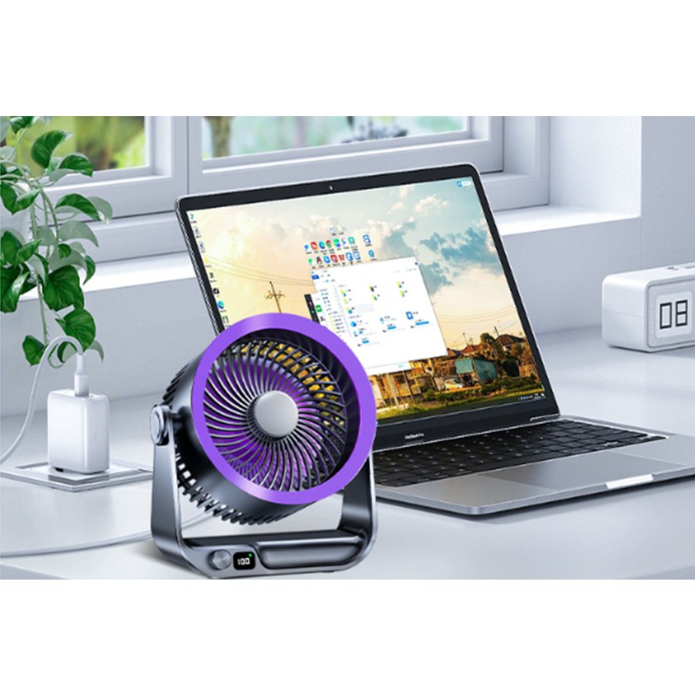 USB Rechargeable Desk Fan with Digital Display for Bedroom Home Office