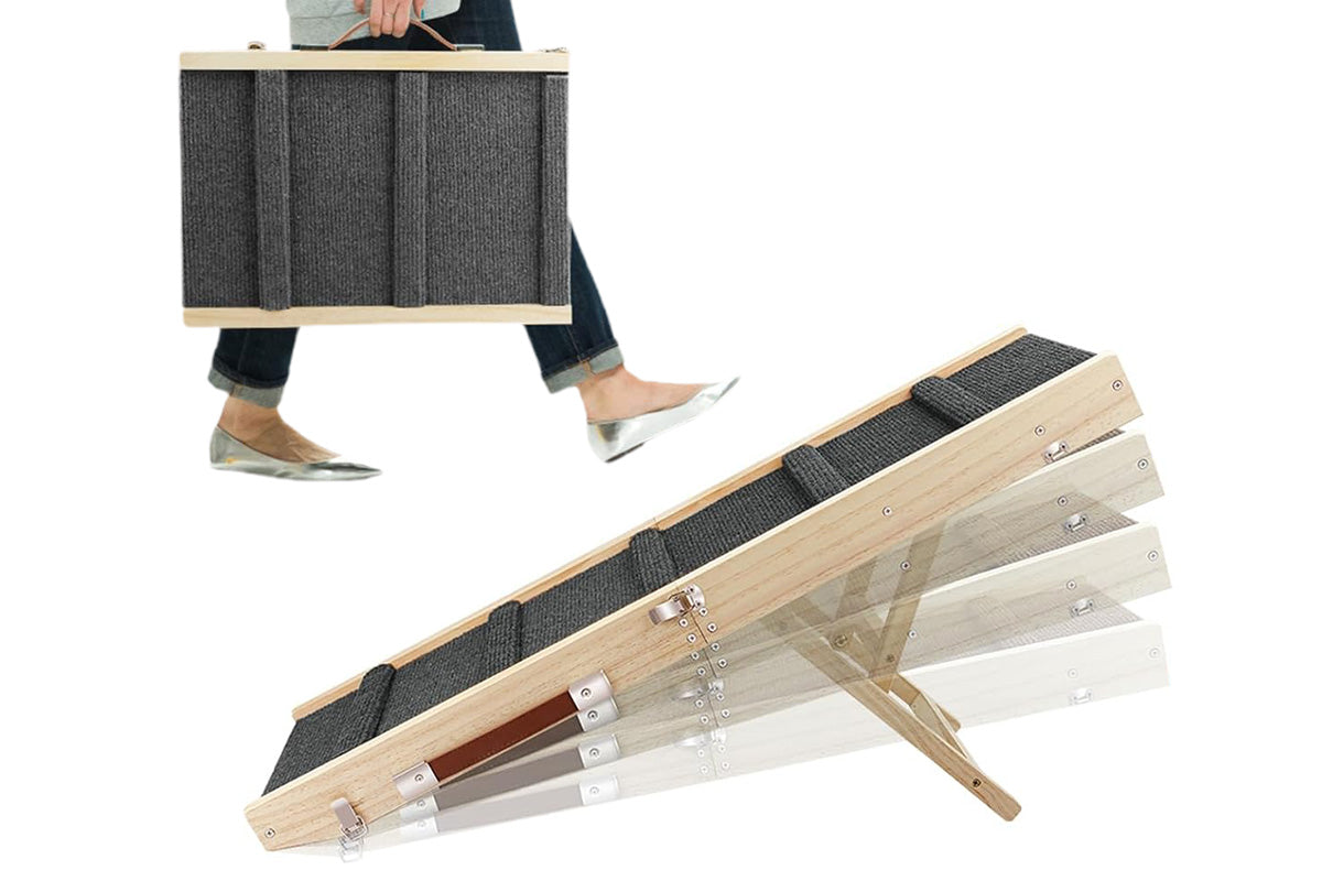 Foldable Adjustable Dog Ramp for Couch and Bed with Non-Slip Carpet Surface