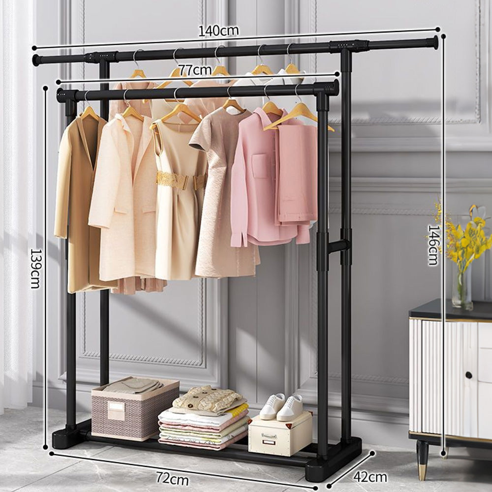 Double Rod Freestanding Clothes Drying Rack Large Capacity Laundry Garment Stand