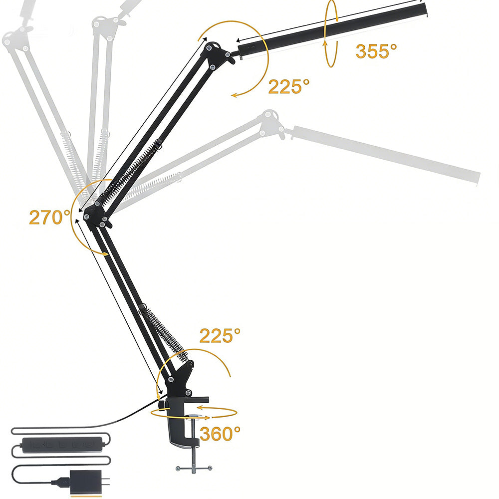 LED Clip On Desk Lamp With Adjustable Arm Reading Light For Home Office
