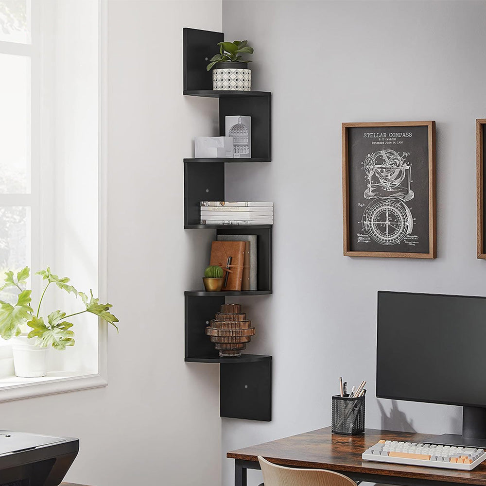 5 Tier Large Zigzag Corner Wall Mounted DVD CD Storage Display Shelf