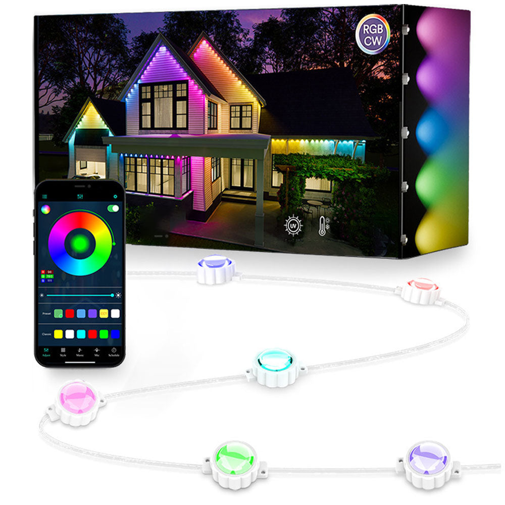 Solar Powered Christmas APP Control Smart Eave Lights Xmas Permanent Outdoor String Lights