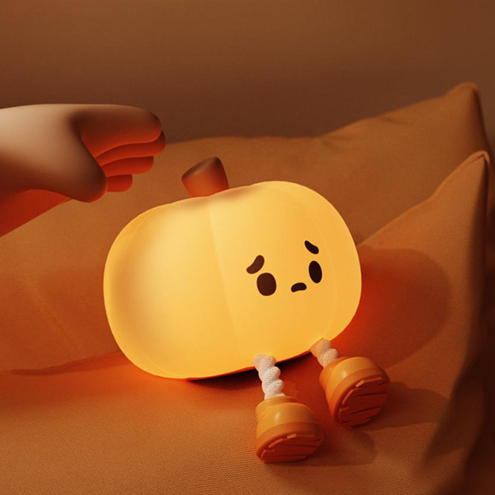 9.5x9.5x8.4cm Cute Pumpkin Silicone Night Light Sensory Interactive Night Light