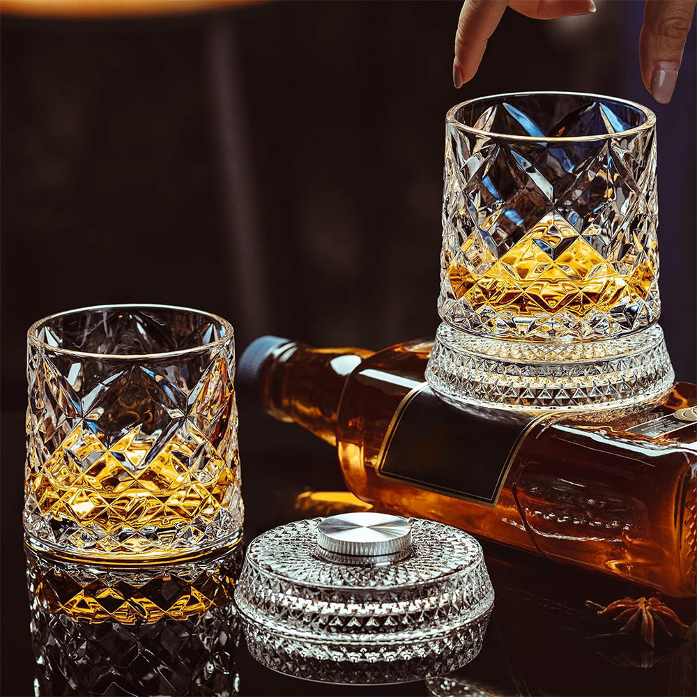Spinning Rotating Whiskey Glass 270ml Transparent Glass for Home Bar
