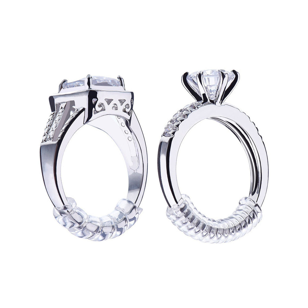 12 Pack Clear Ring Size Adjusters for Loose Rings with 2 Cleaning Cloths for Men Women