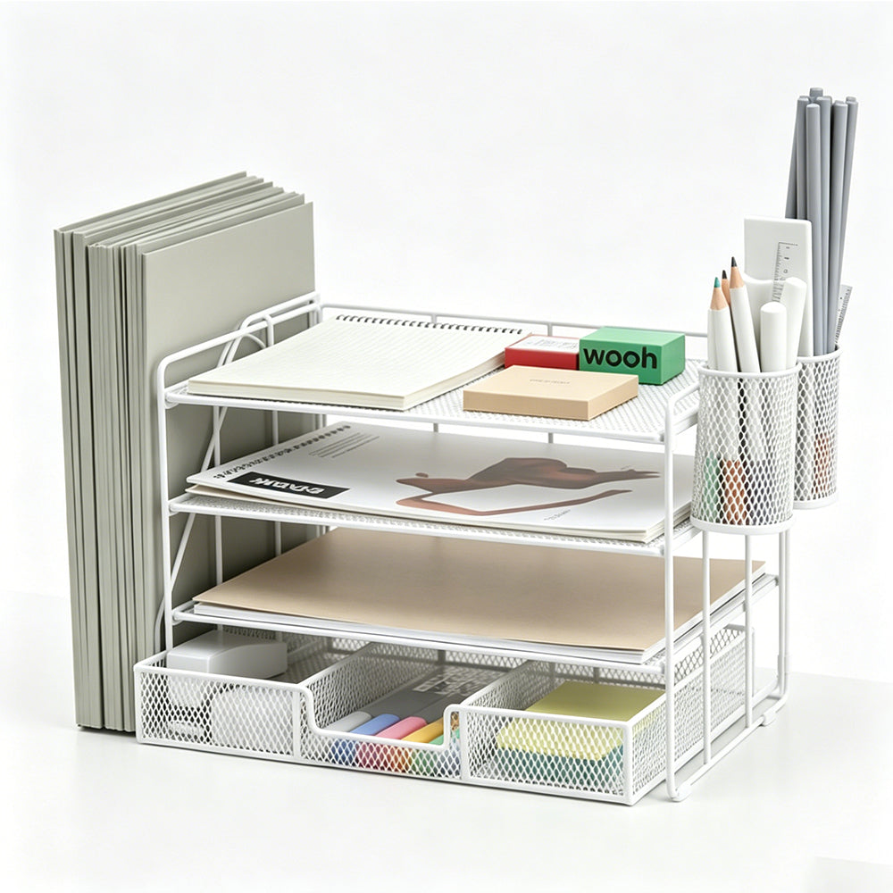 4 Tier Desk Organizer Metal Mesh Document Holder for Office Supplies
