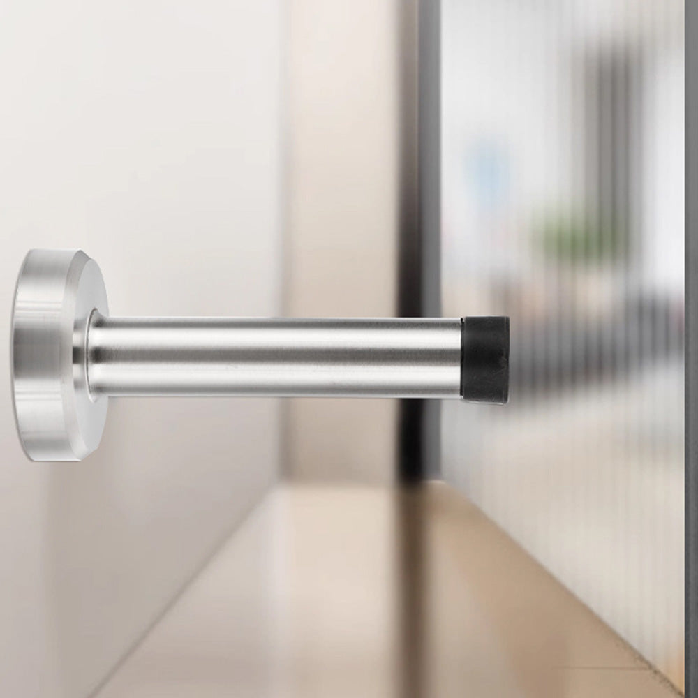 4 Pack Stainless Steel Door Stop Strong Adhesive No-Drill with Rubber Bumper