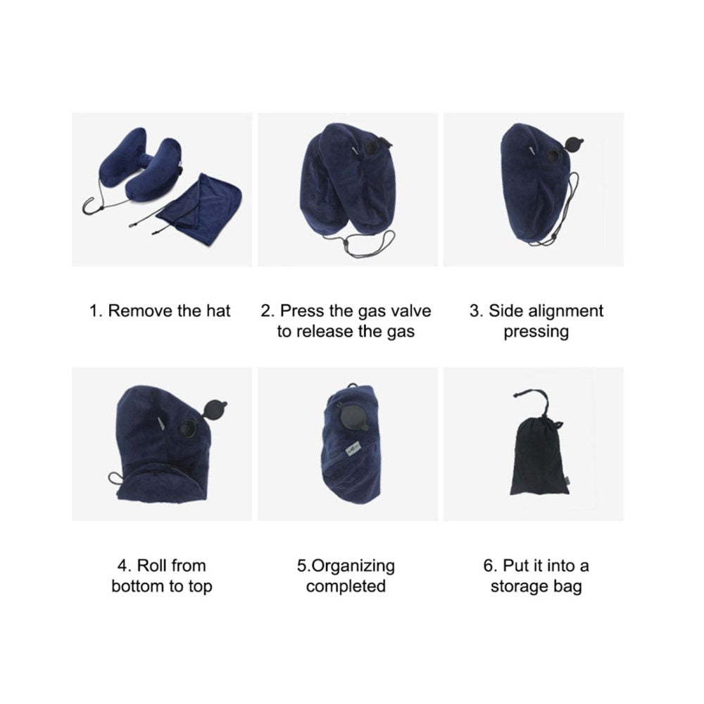 Inflatable Detachable Travel Neck Pillow with Hat