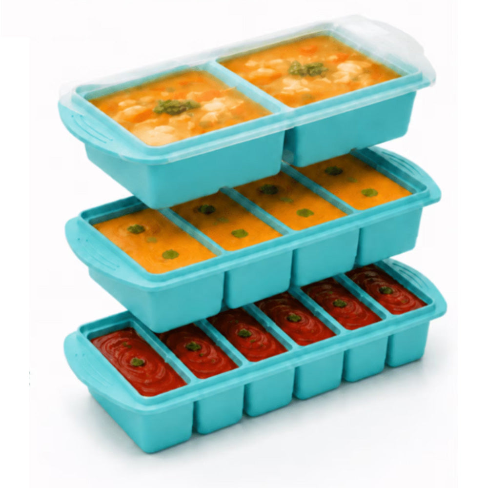 3 Pack Silicone Freezer Trays with Lids for Soup Sauce Meal Prep Storage