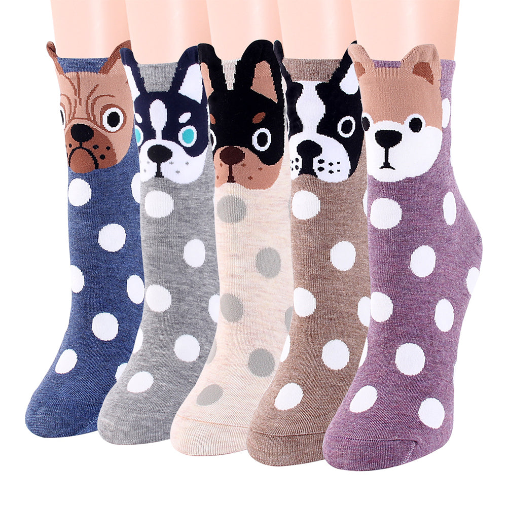 5 Pairs of Cotton Dog Patterns Socks