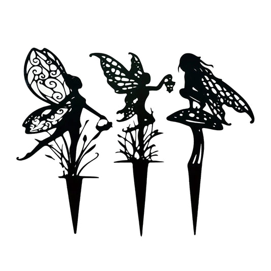 3Pcs Metal Fairy Silhouette Statue Sculpture Garden Yard Decorative Stake