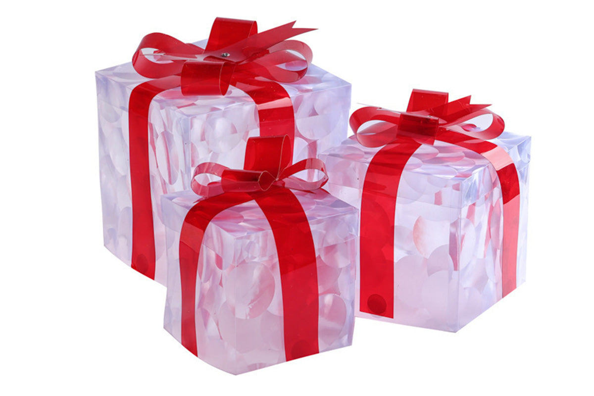 3D 3-Pack Christmas Gift Box with LED Lights Decorations