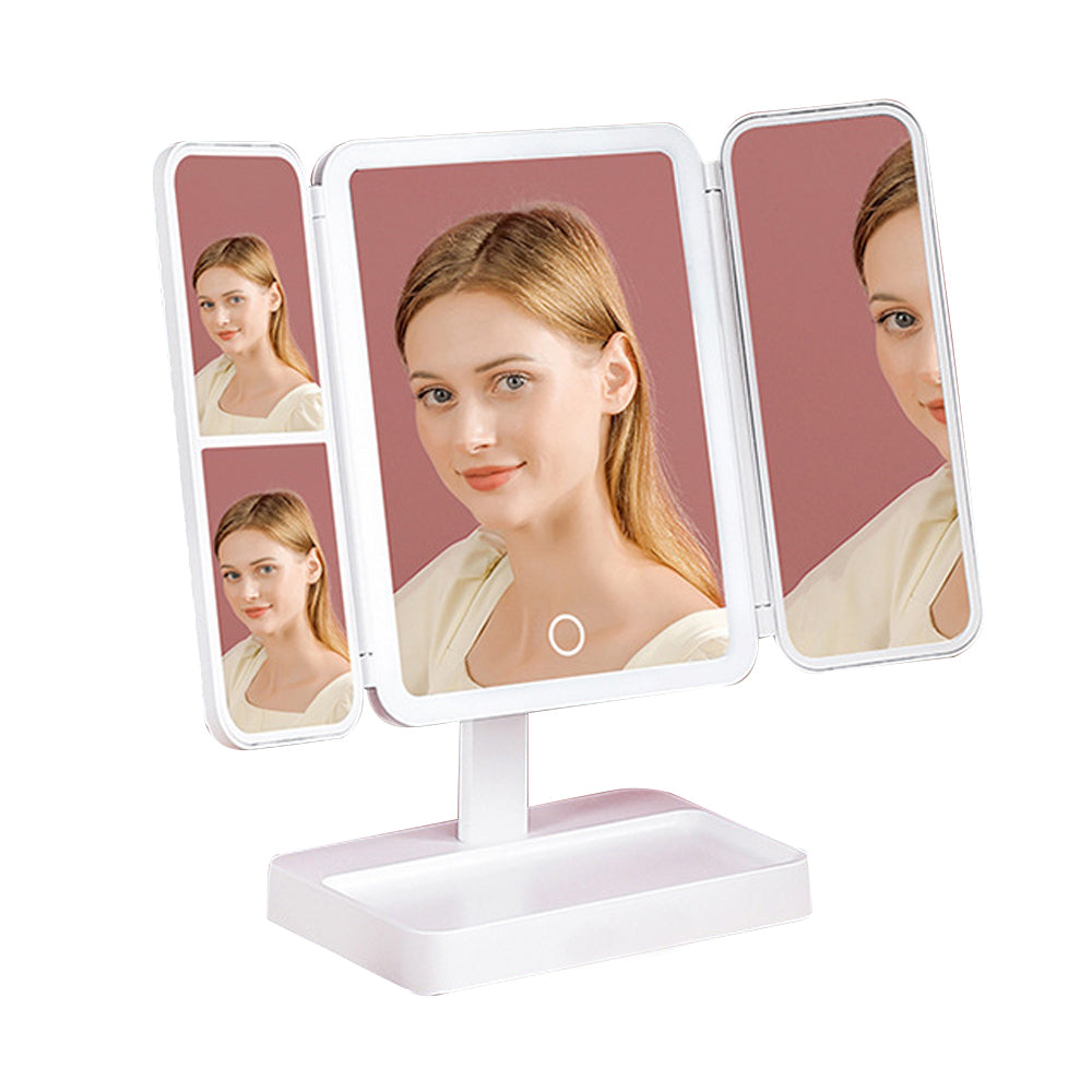 2Pcs Tri-Fold Standing LED Makeup Mirror with 2X 3X Magnification