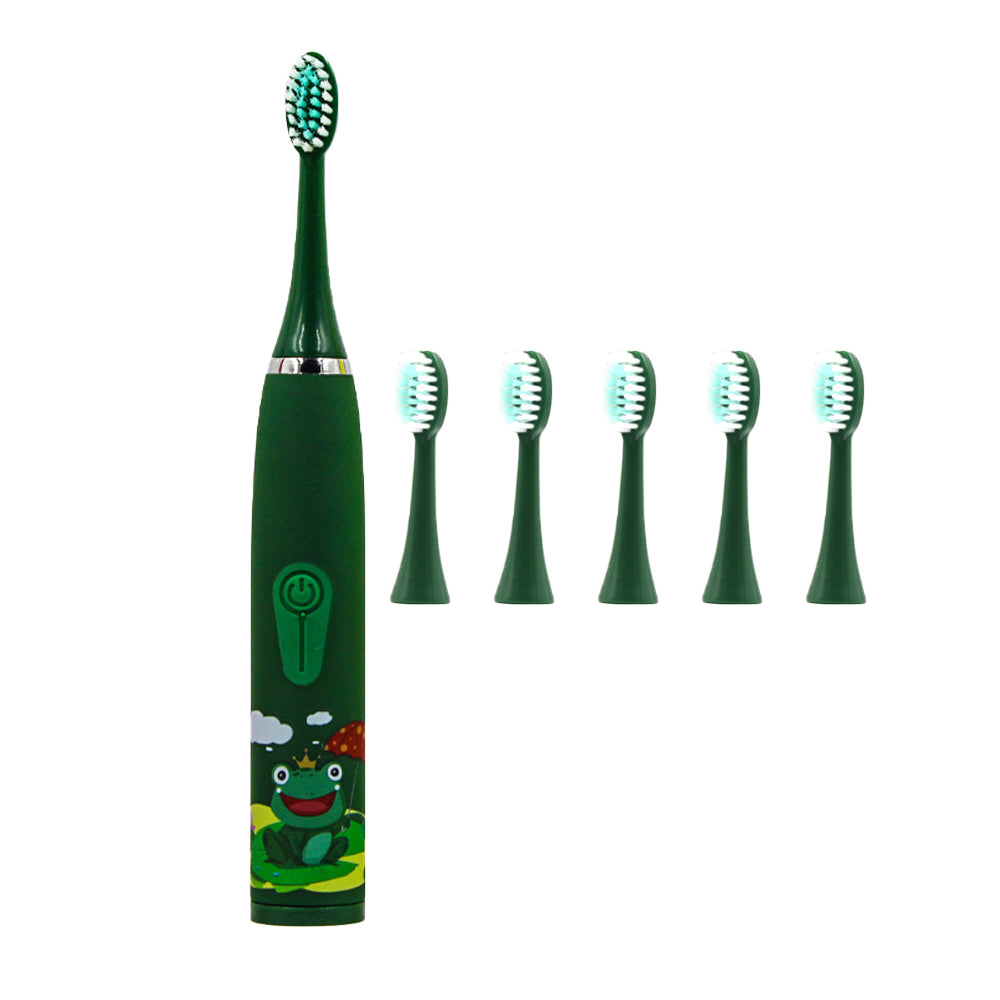 Cute Cartoon Electric Soft Toothbrush with 6 Replacement Electronic Toothbrush Heads