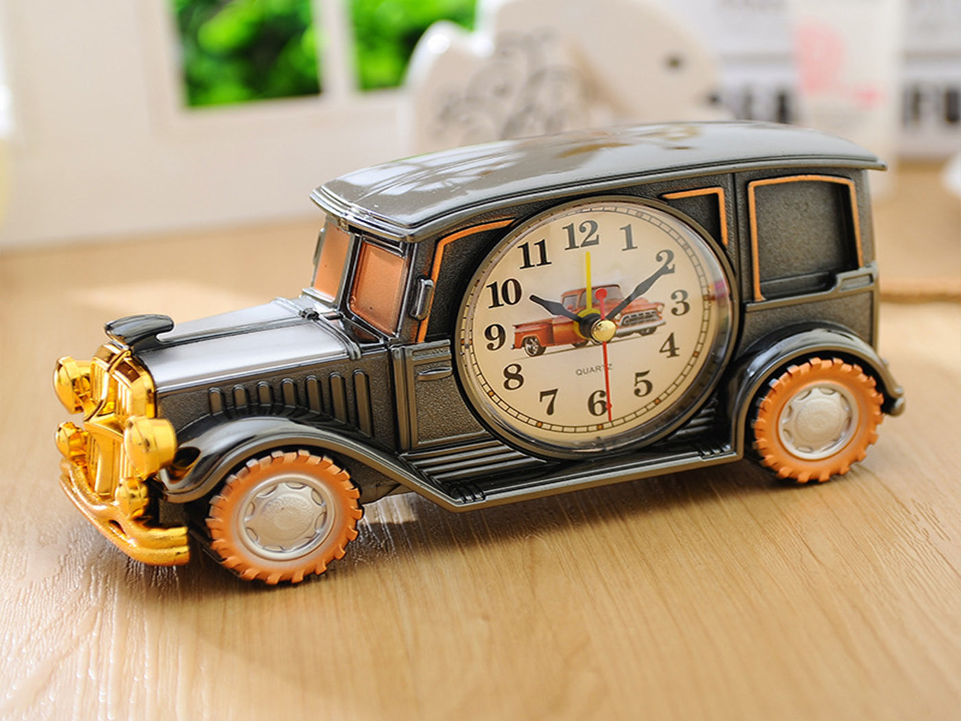 Vintage Car Retro Desk Clock Analog Digital Timepiece for Home and Office