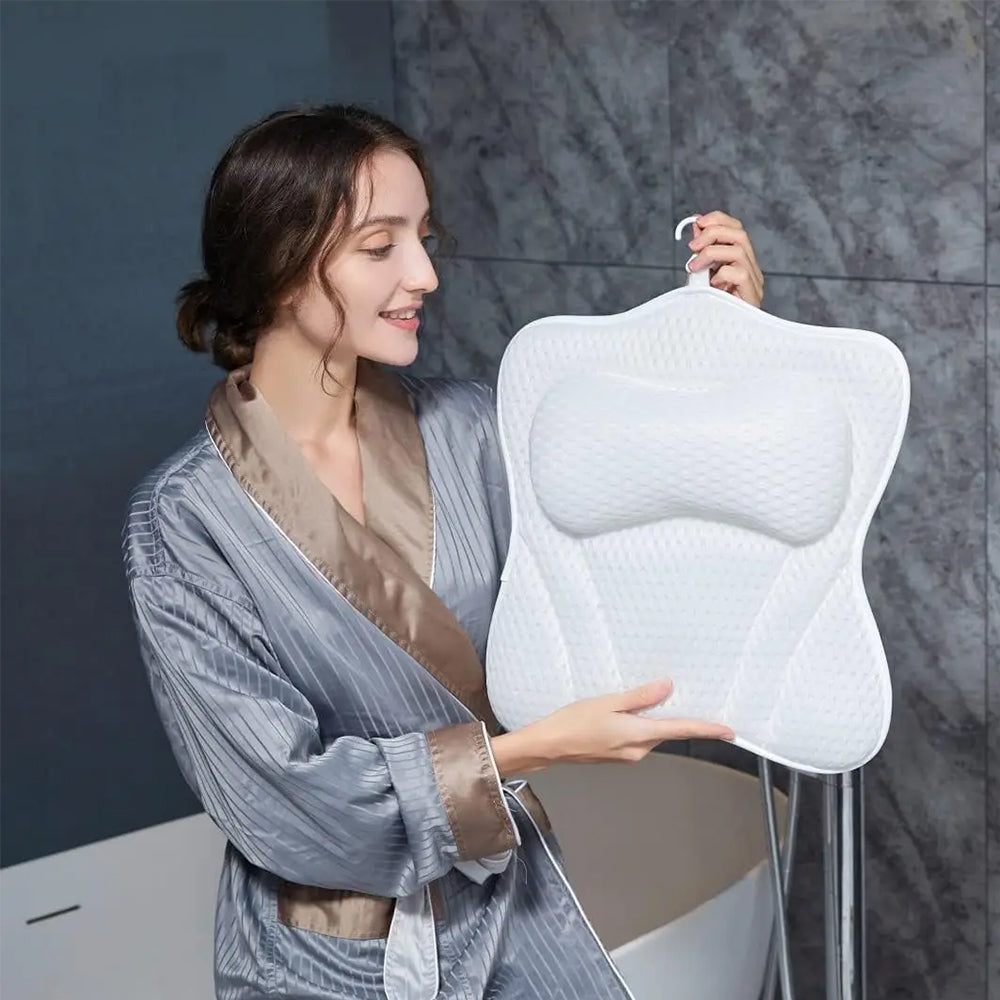 4D Mesh Bath Pillows With Suctions for Neck or Back Support
