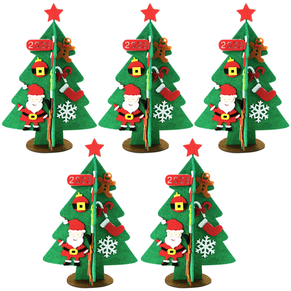 5Pcs Felt Christmas Tree Set DIY with Removable Ornaments Xmas Hand Craft Decoration