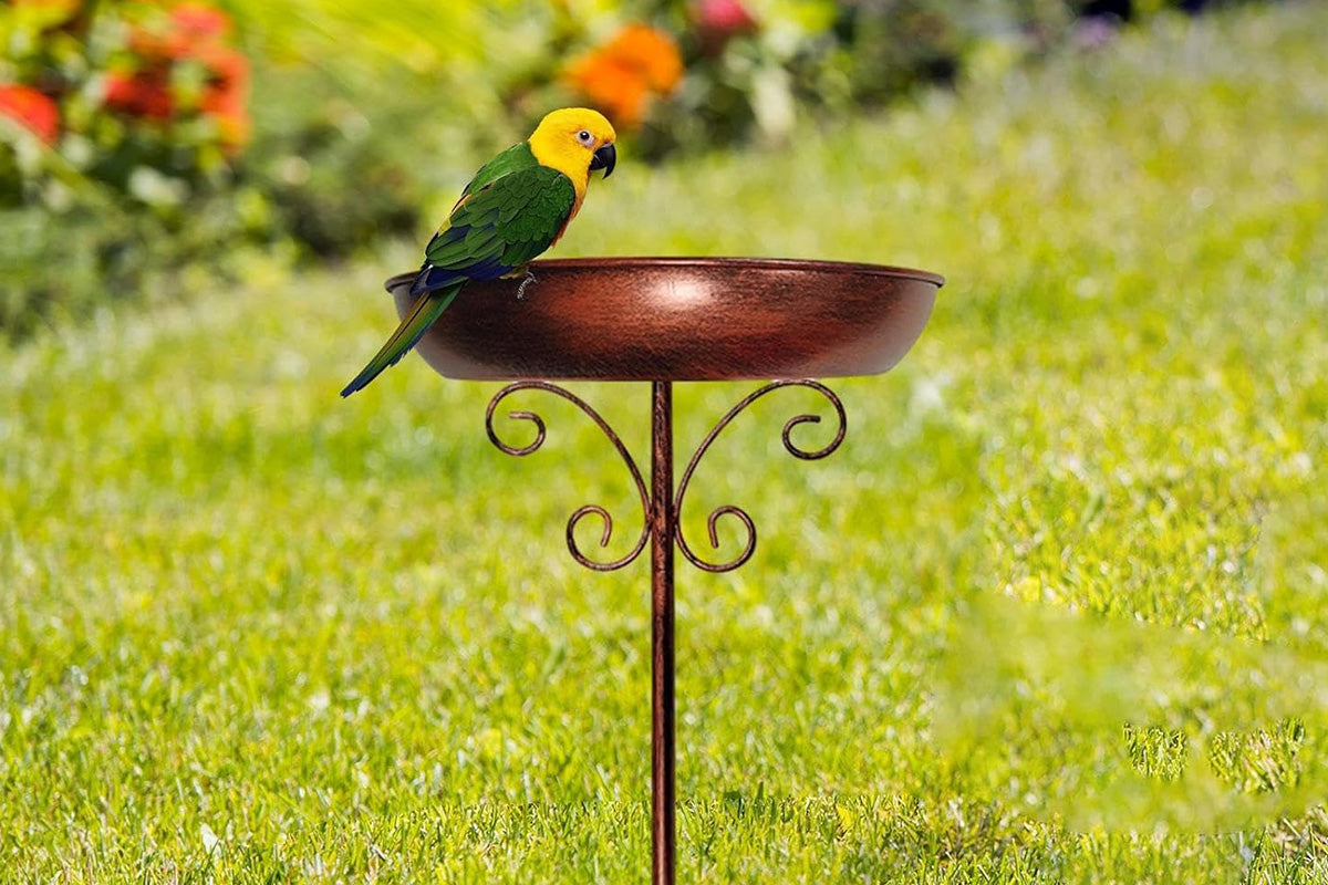 Vintage Metal Bird Bath & Feeder Bowl Weather-Resistant Garden Stand for Outdoor Yard Decor