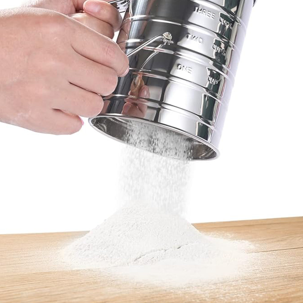 Mesh Flour Sifter Baking Icing Sieve Strainer Cup Sugar Shaker Mechanical Metal