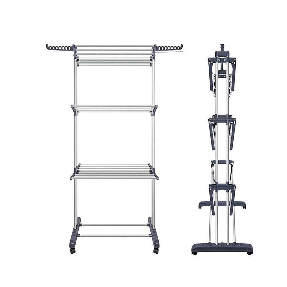 4-Tier Clothes Drying Airer Foldable Stainless Steel Movable Drying Rack