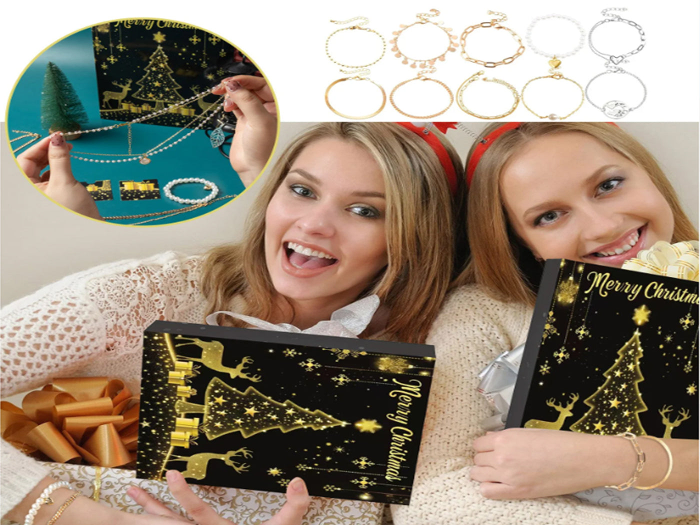 24 Days Countdown Jewelry Christmas Advent Calendar Bracelets Necklaces Earings Kit