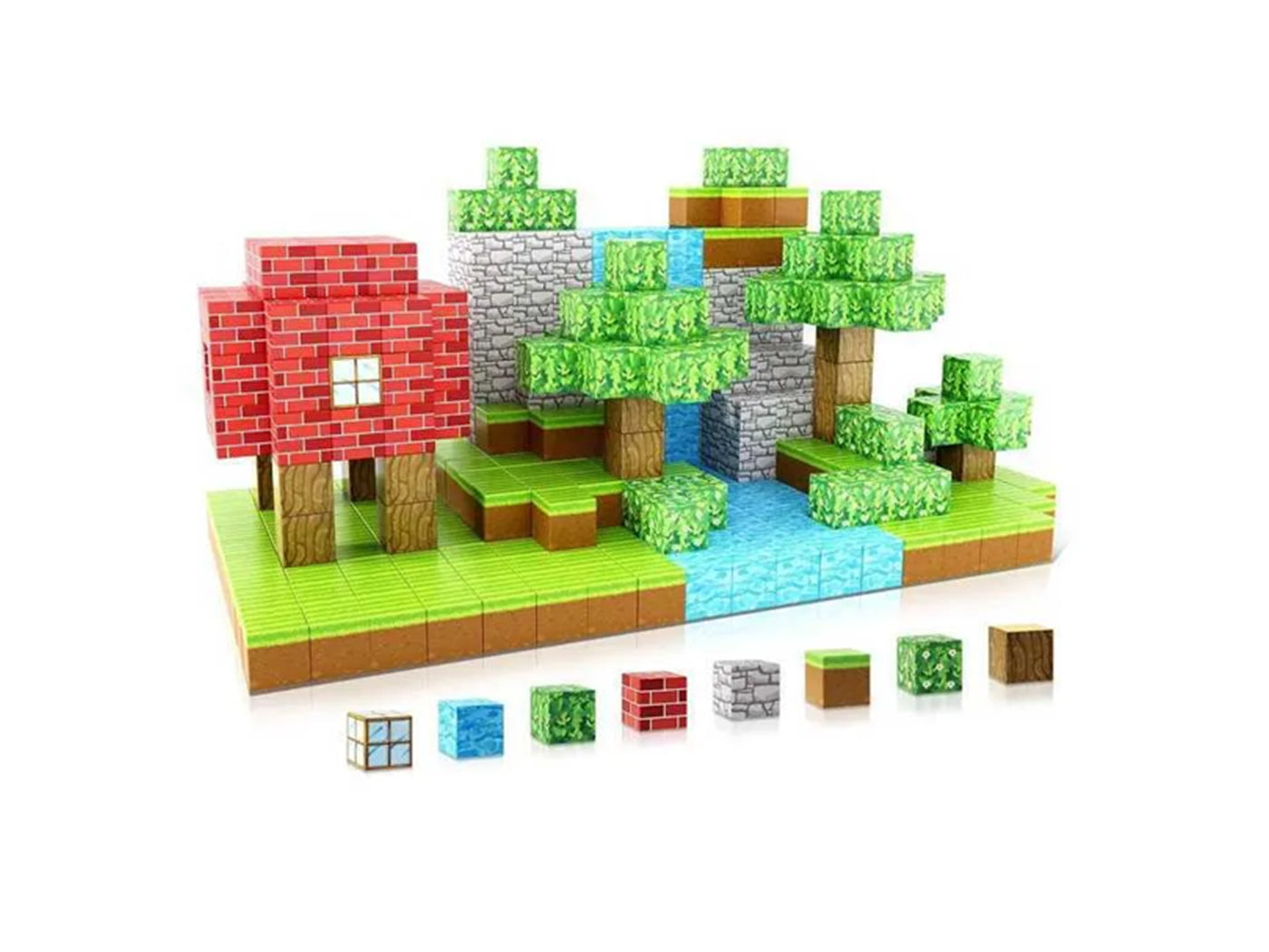 100 Pieces Set Minecraft Inspired Primitive Forest Theme Magnetic Blocks Building Toys