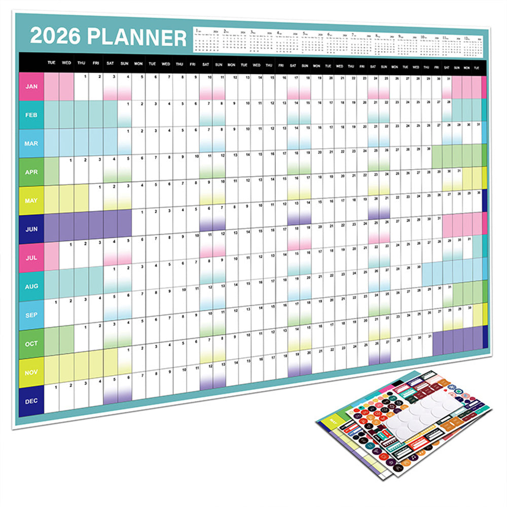 2026 Wall Calendar Planner with Annual Overview and Stickers